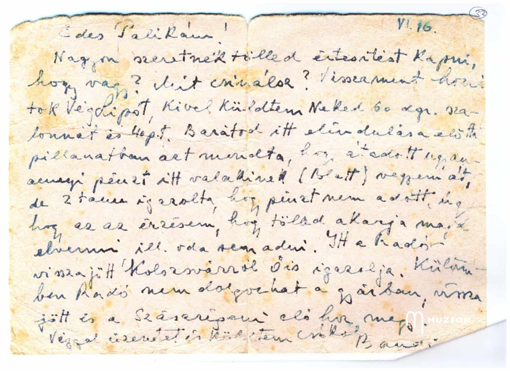 Imaginea conține o scrisoare din partea lui Bandi către Paul Lusztig.