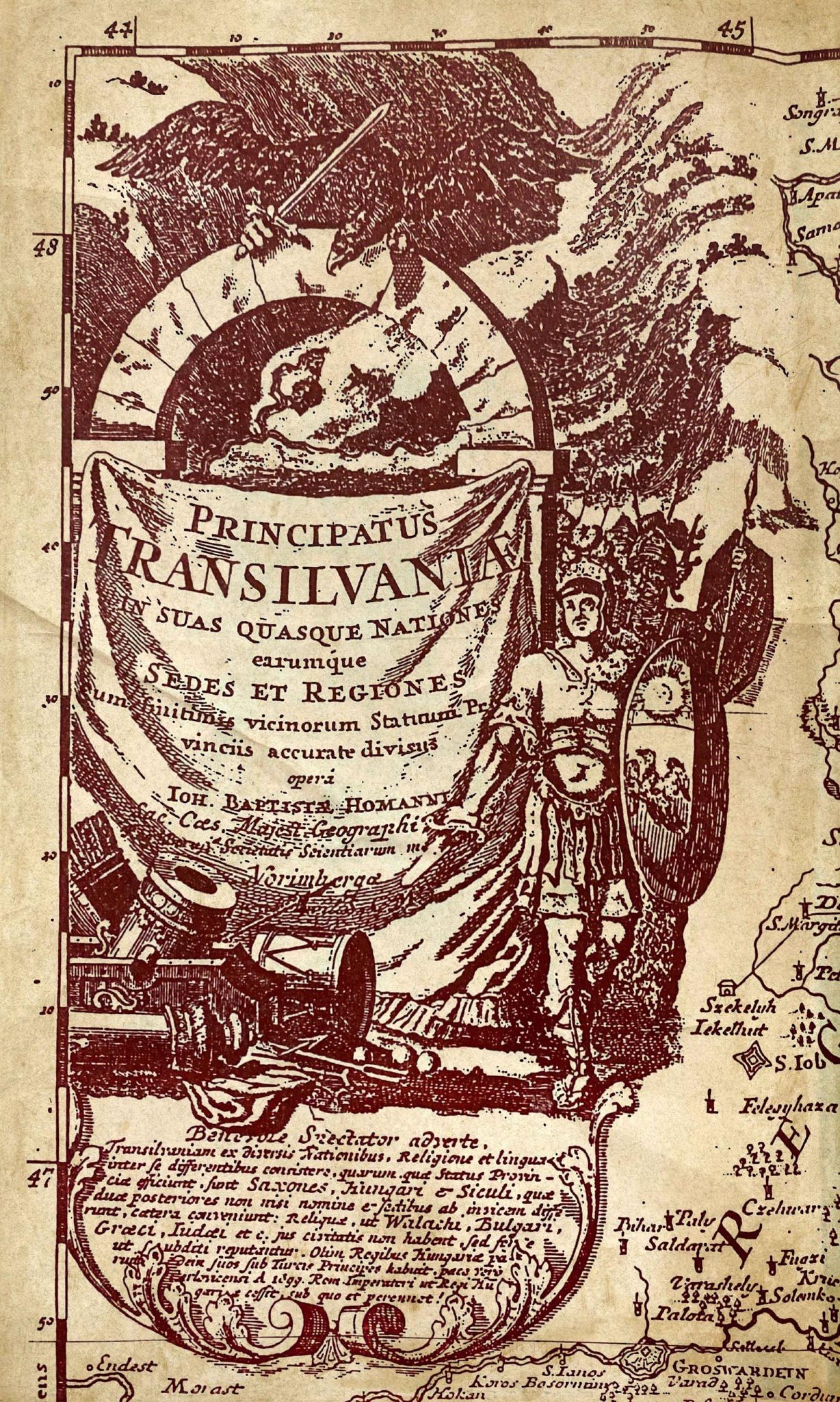 Imaginea conține un detaliu din harta Marelui Principat al Transilvaniei în secolul al XVIII-lea.