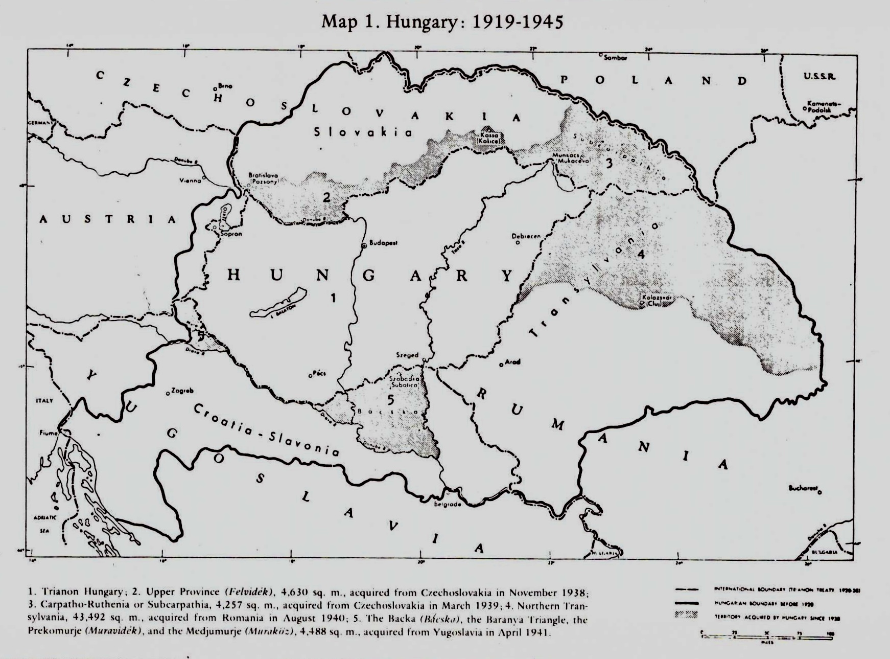 Imaginea conține harta Ungariei în perioada 1919-1945.