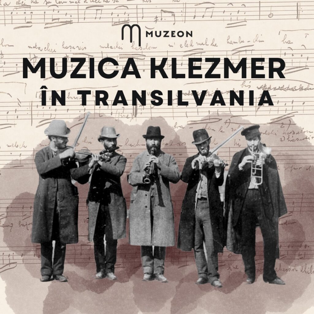 Poza prezintă un afiș despre expoziția "Vibrații Klezmer în Transilvania".